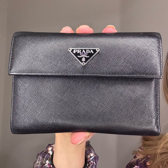 Prada Handbags - Prada Saffiano leather flap wallet with COA EUC